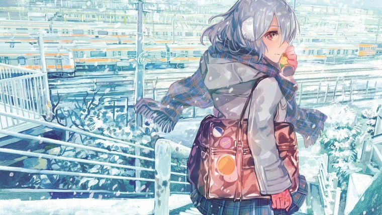 Аниме девушка зима