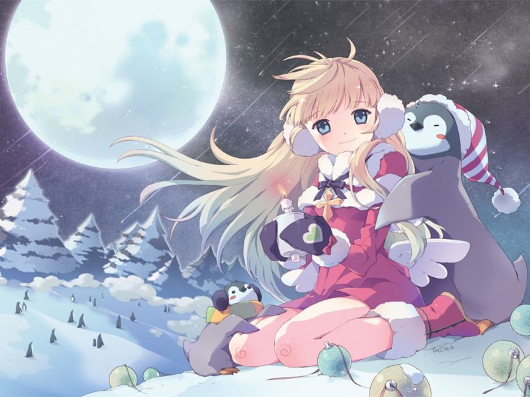 Аниме новый год снег