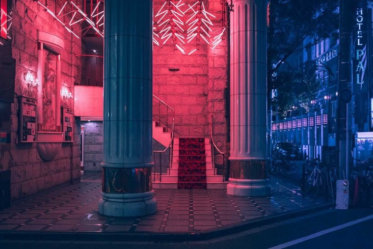 Неоновый город фон стена