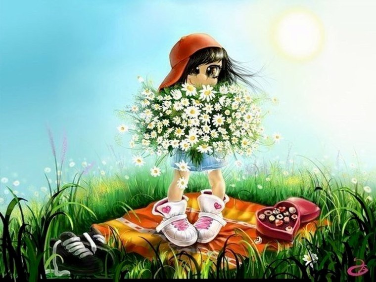 Фотосессия платье с ромашками летом