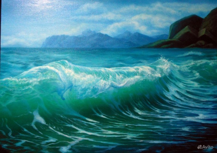 Море волна Прибой картины маслом