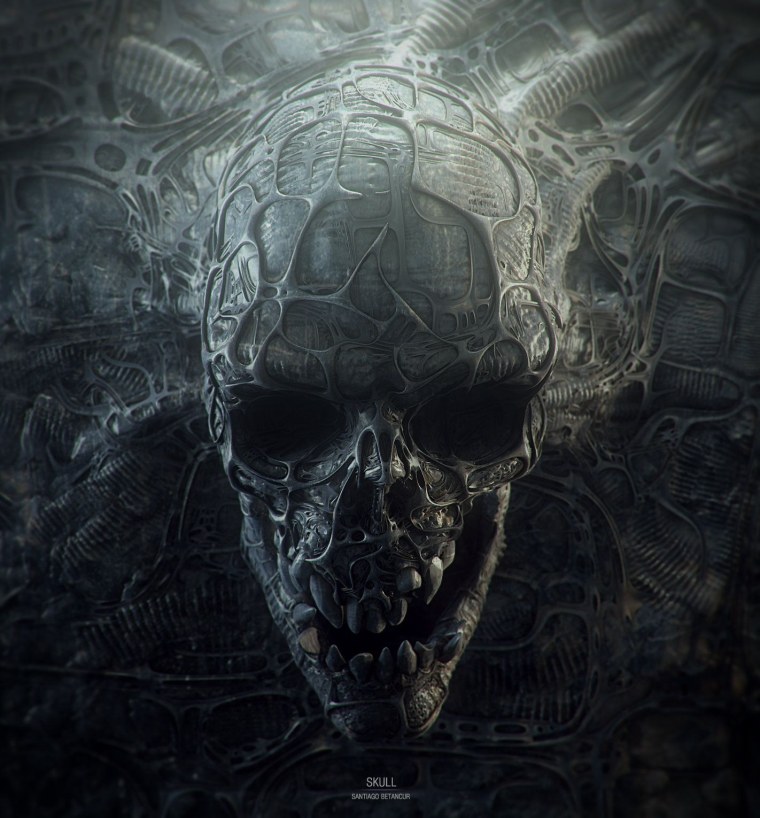 Неоновый череп арт