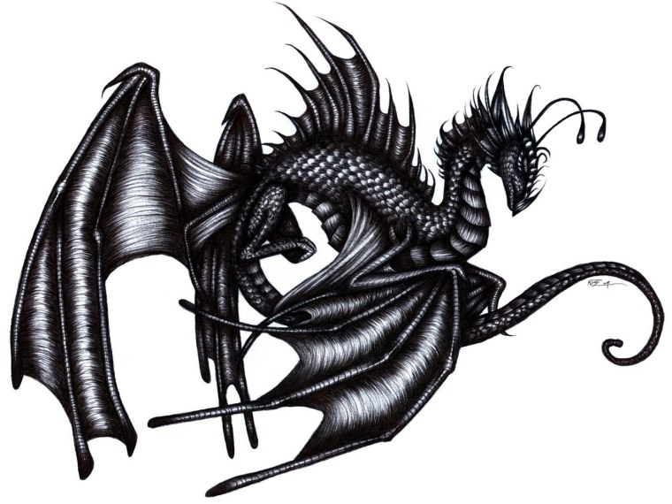 Дракон контурный рисунок