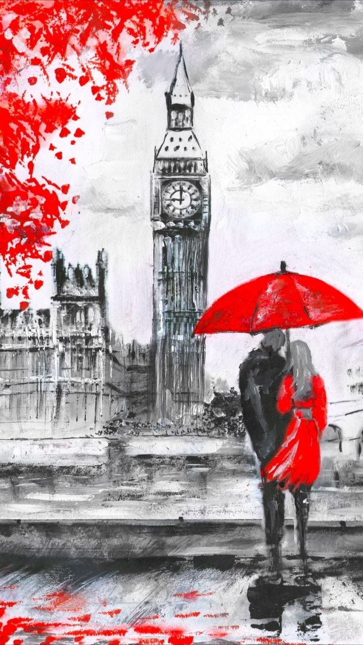 Городская живопись черно белая с красным