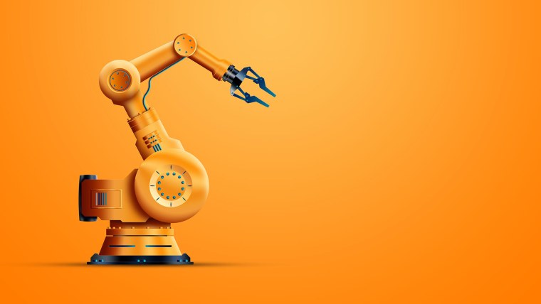 Робот на оранжевом фоне