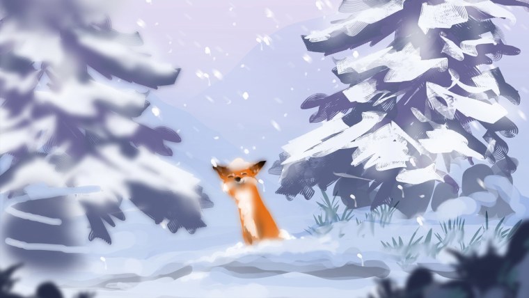 Лиса зимой арт