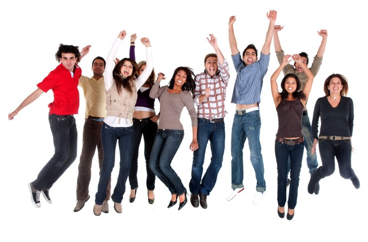 Счастливые люди на белом фоне