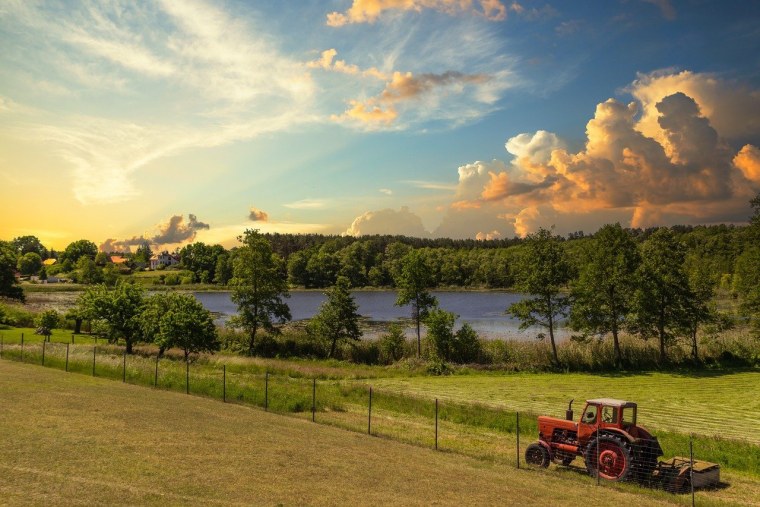 Красивый трактор в поле
