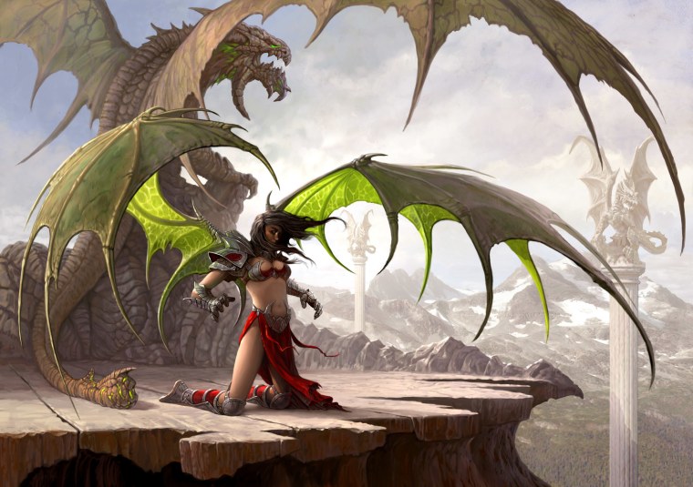 Дракон обнимает девушку