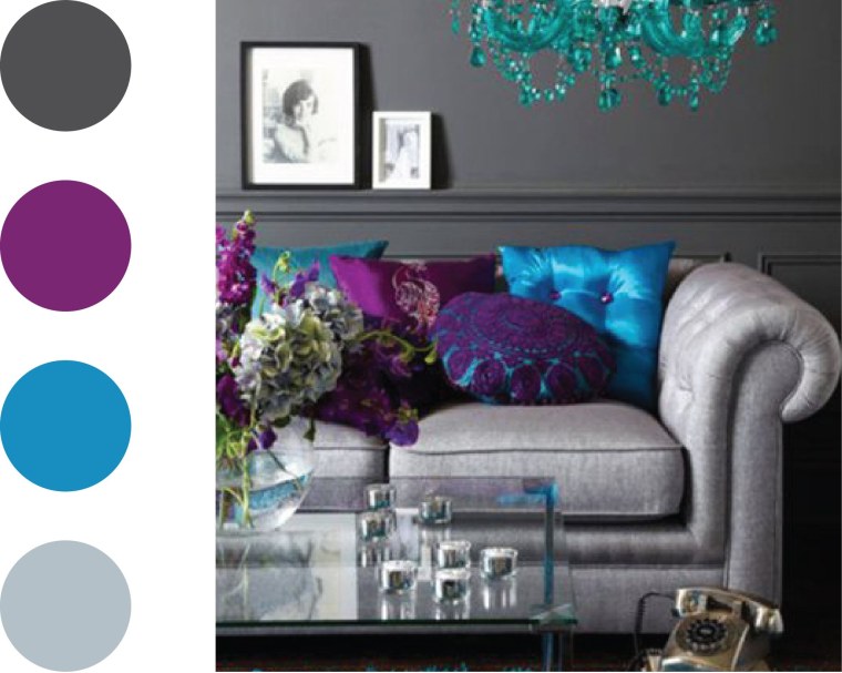 Гостиная в сиренево бирюзовом цвете