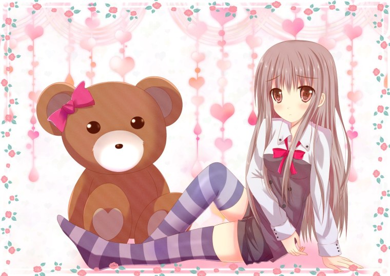 Аниме девочка с мишкой