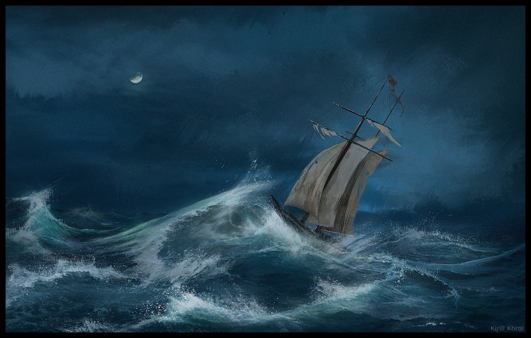 Парусный корабль в шторм
