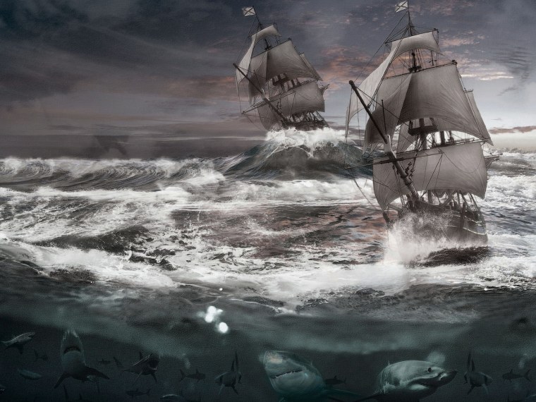 Парусный корабль в шторм