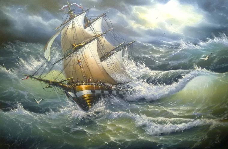 Парусный корабль в шторм