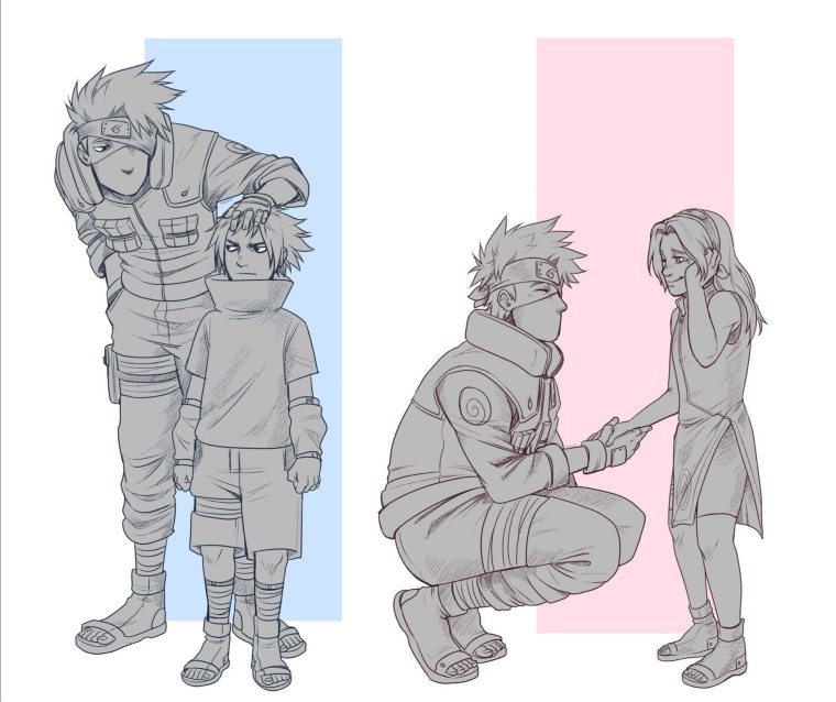 Сенсей Какаси и Наруто и Сакура и Саске