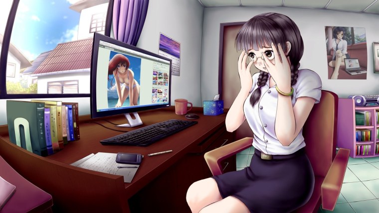 Аниме девушка с ноутбуком