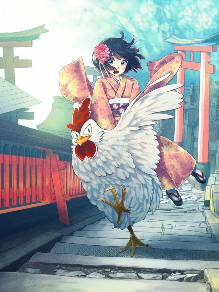 Аниме девочка с петухом