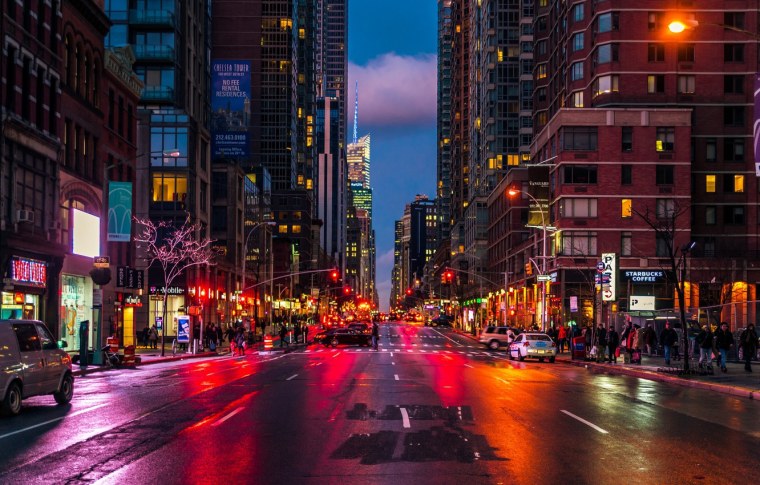 Нью-Йорк Манхэттен ночью улица