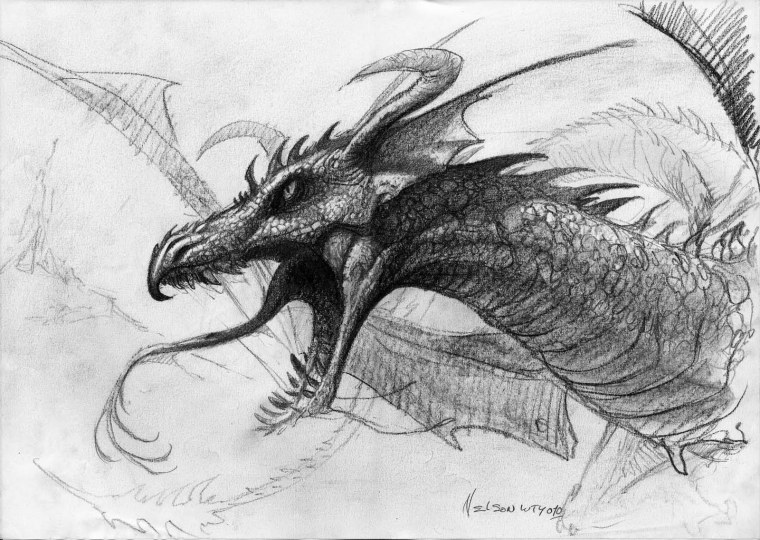 Дракон маркером черным