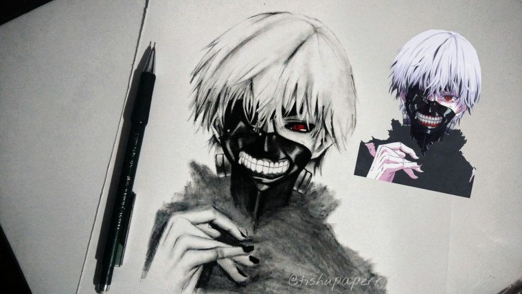 Маска Канеки карандашом