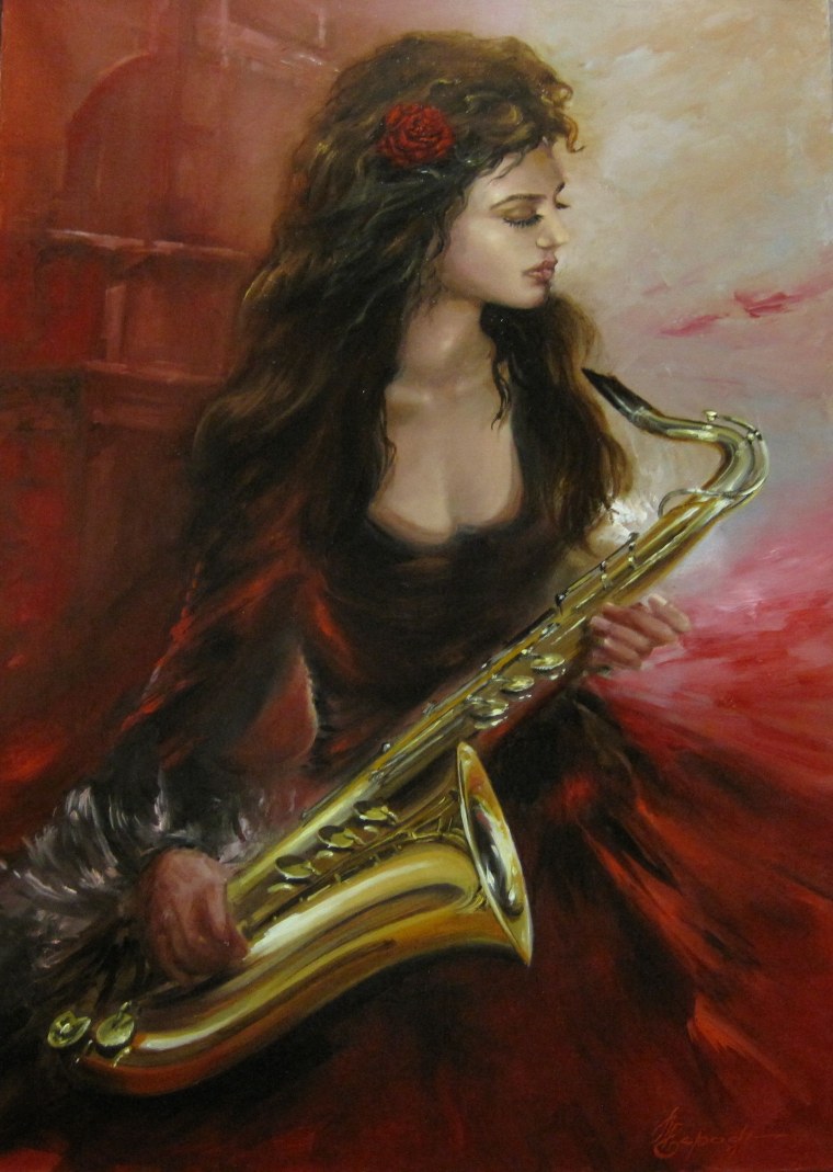 Картина девушка с саксофоном