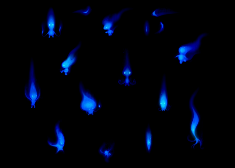 Синий огонь на голубом фоне