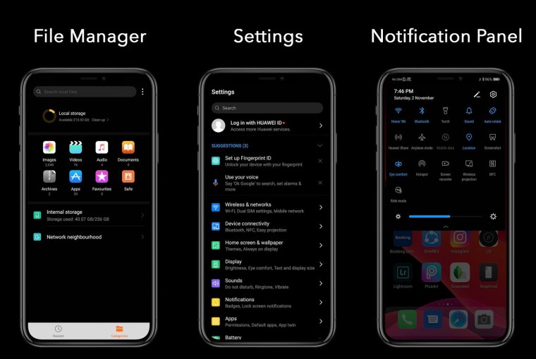 Тёмная тема EMUI 9.1