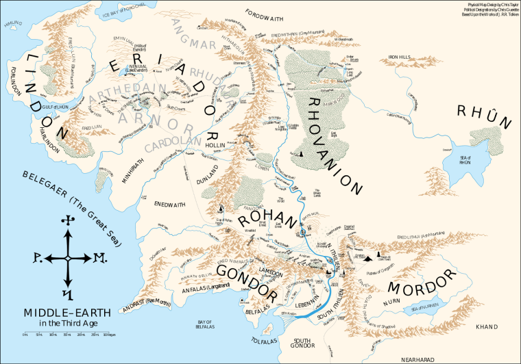 Джон Толкин карта Средиземья