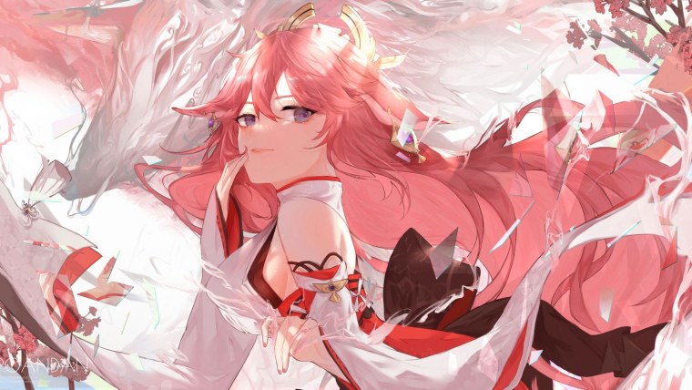 Мико Геншин арт