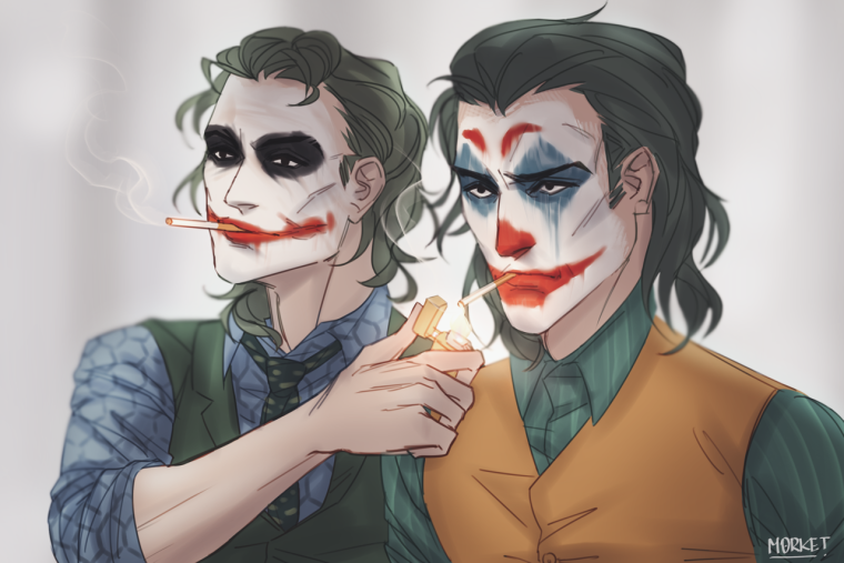 Хит Леджер и Хоакин Феникс Джокер арт