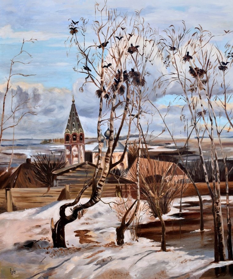 Весенний пейзаж с подснежниками