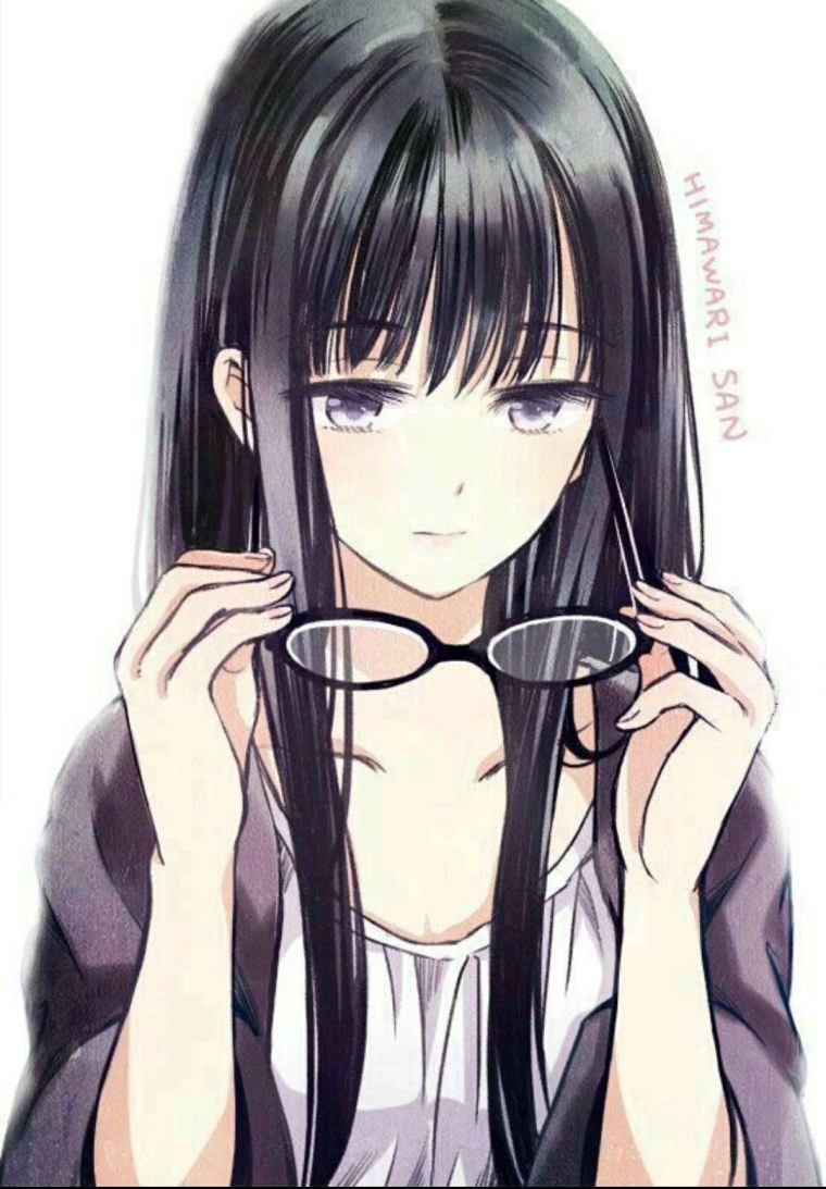 Аниме брюнетка в очках