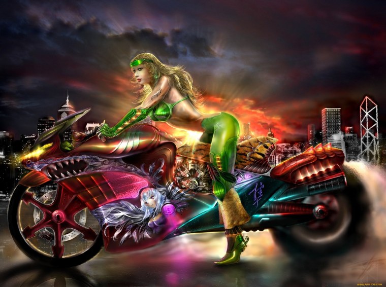 Девушка на мотоцикле арт