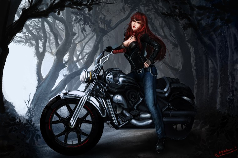 Девушка на мотоцикле арт