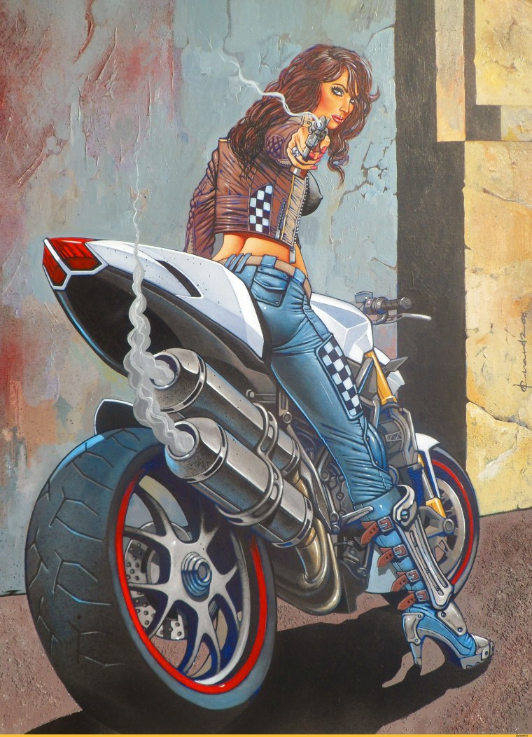 Аниме девушка байкер