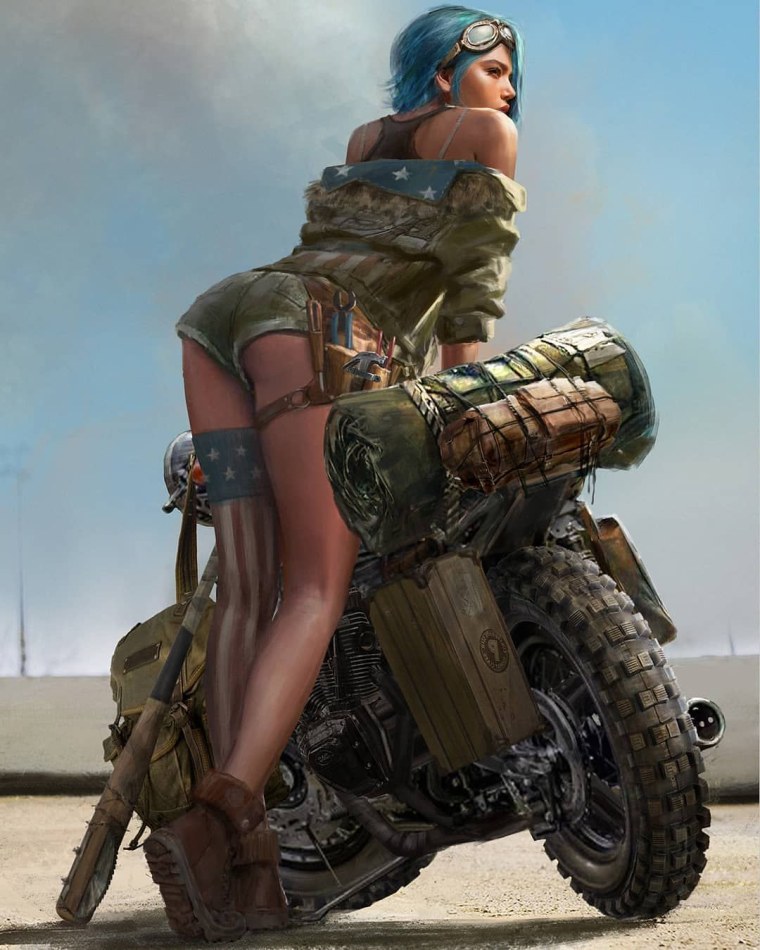 Девушка на мотоцикле арт