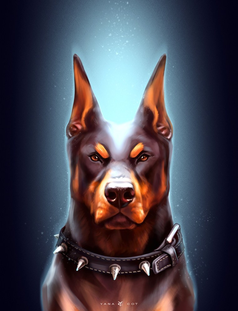 Доберман в костюме