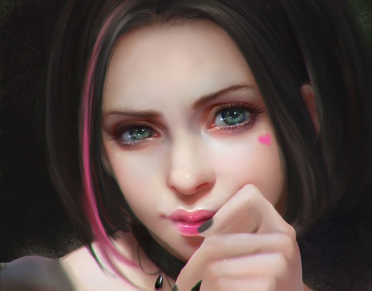 Черноволосая девушка с зелёными глазами