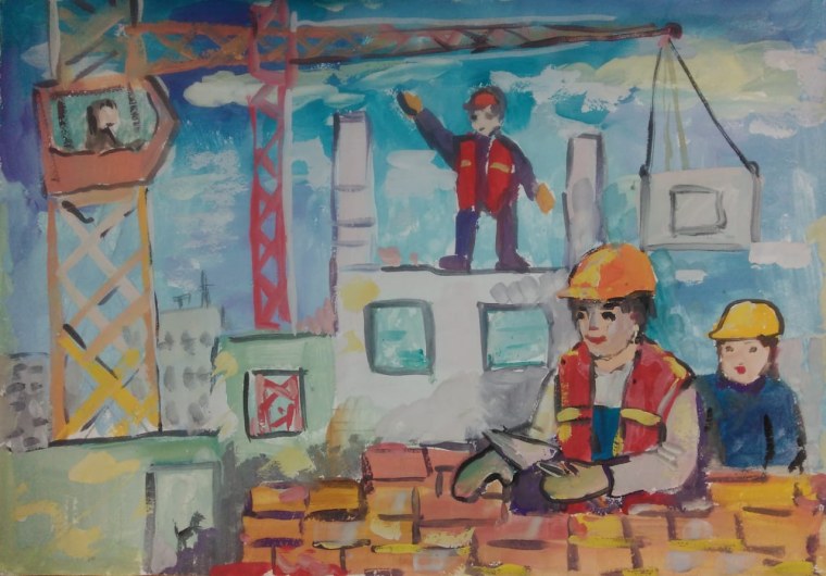 Картина Каратая на стройке