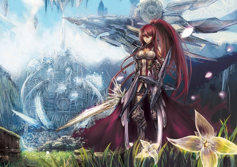 Красноволосая девушка в доспехах