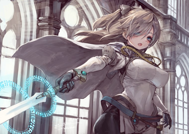 Девушка с мечом аниме беловолосая
