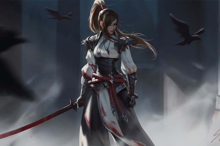 Девушка с катаной арт фэнтези