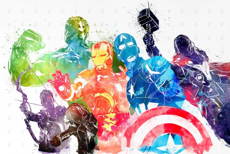 Герои Марвел акварелью