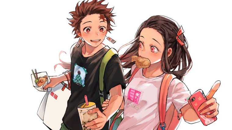 Клинок рассекающий демонов Танджиро обнимает Незуко