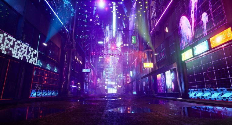 Cyberpunk 2077 улица неон