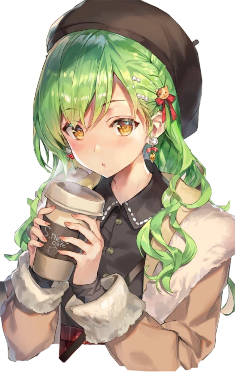 Тян с черно зелёными волосами