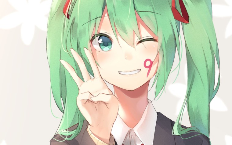 Хатсуне Мику с зелеными волосами