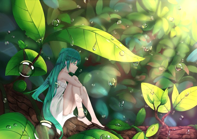 Hatsune Miku аниме зеленые волосы