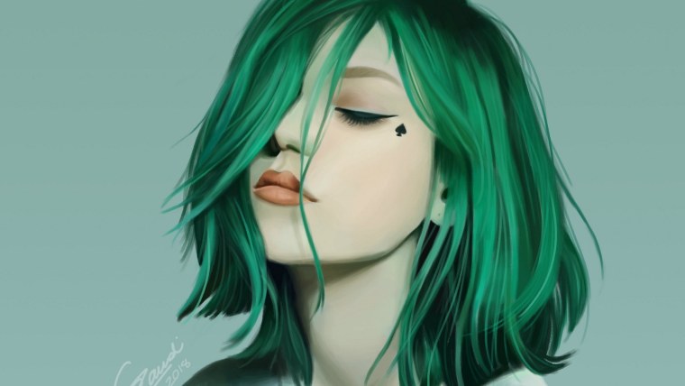 Девушка с зелеными волосами арт