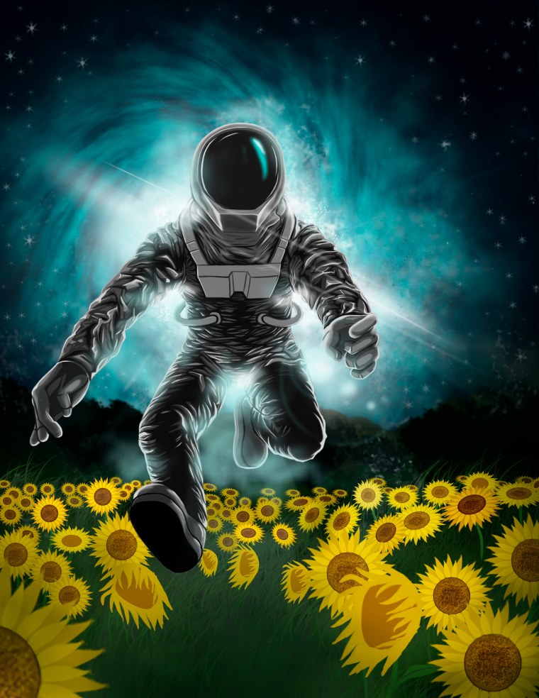 Космонавт в поле подсолнухов